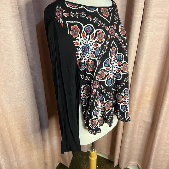 Old Navy Women Long Sleeve Blouse Folk Art Print Large 100% Rayon Office Casual - Picture 6 of 16